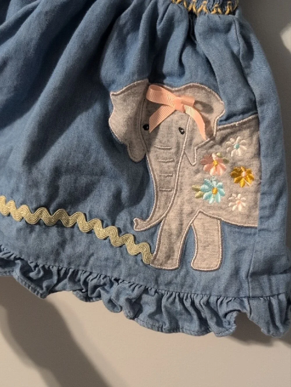 Good Lad Pink Denim Baby Dress with Smocked Detail